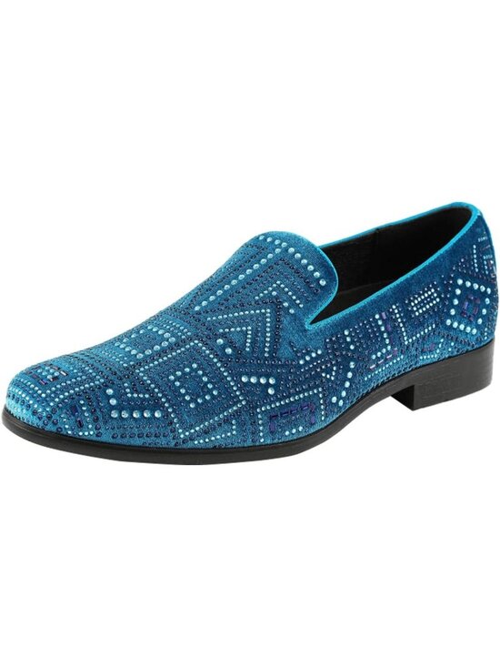 Amali Men\'s Teal Velvet Tuxedo Loafers Slip On Formal Wedding Dress Shoes main image 7
